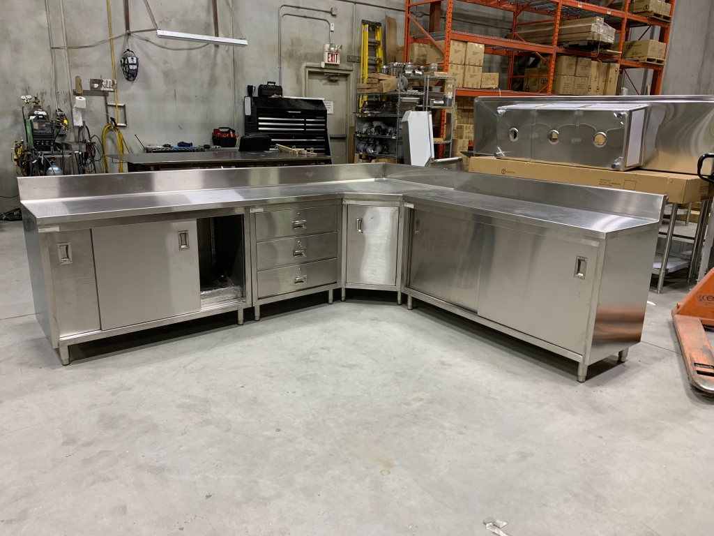 Stainless Steel Corner Cabinet Lineup with Drawers